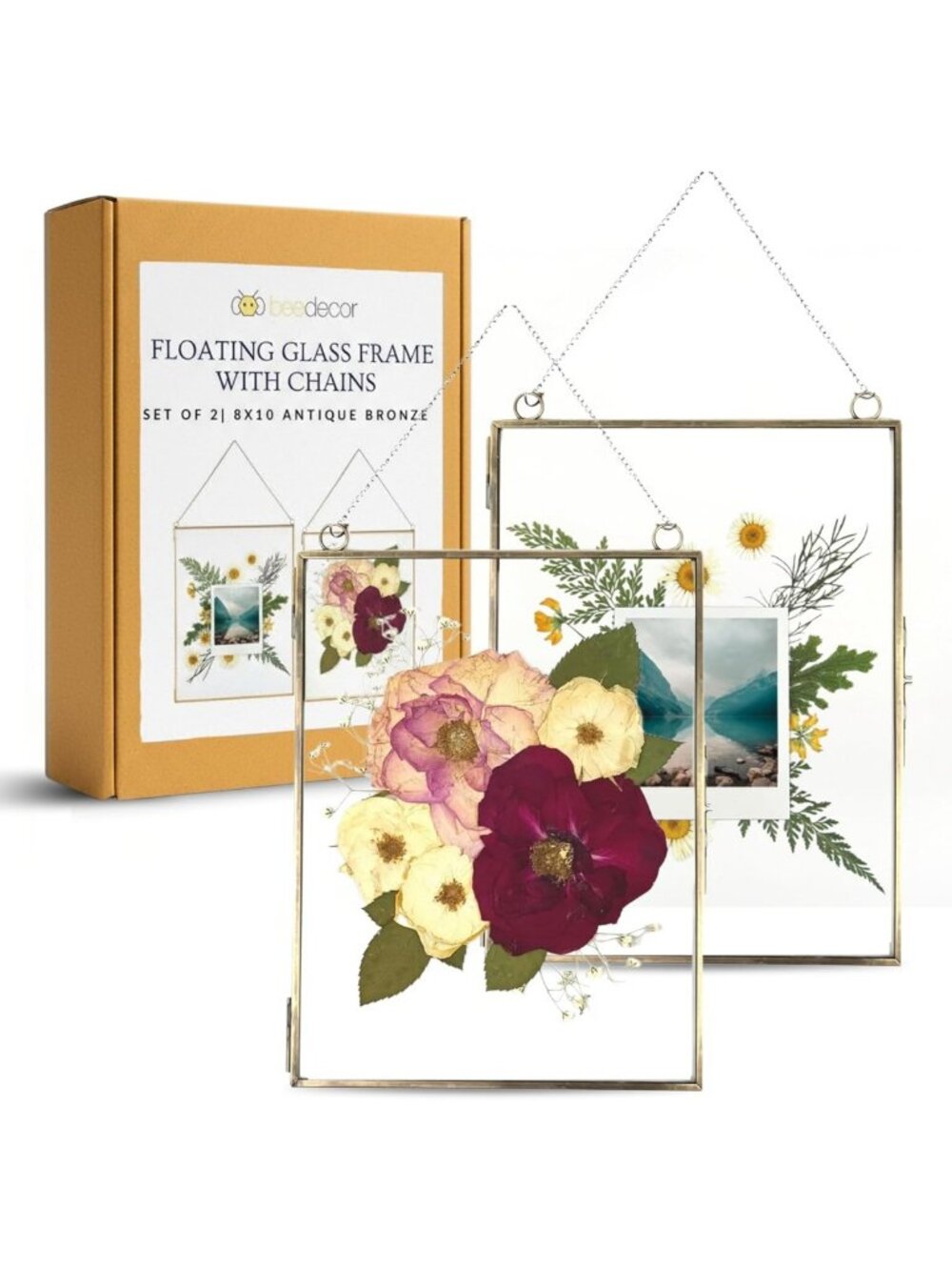 Set of 2 Double Glass Hanging Frames for Pressed Flowers & Artwork - Large Wall